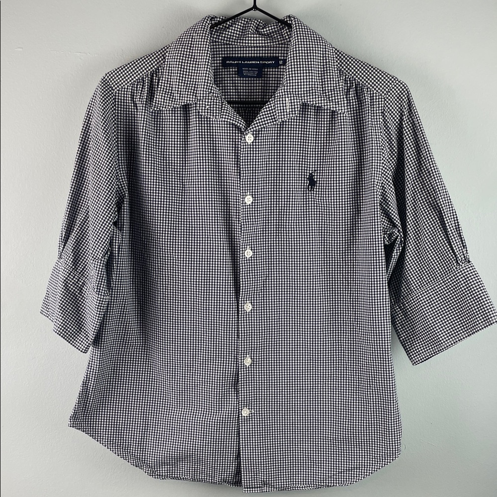 Ralph Lauren Sport Women's Navy and White Gingham Shirt Size 12